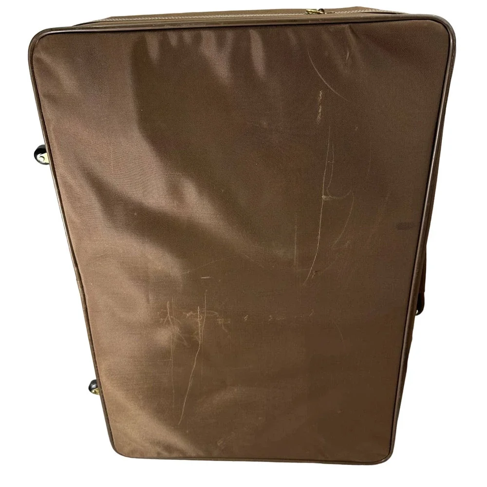 Vintage Verdi Chocolate Brown Suitcase With Wheels And Front Zip Pocket